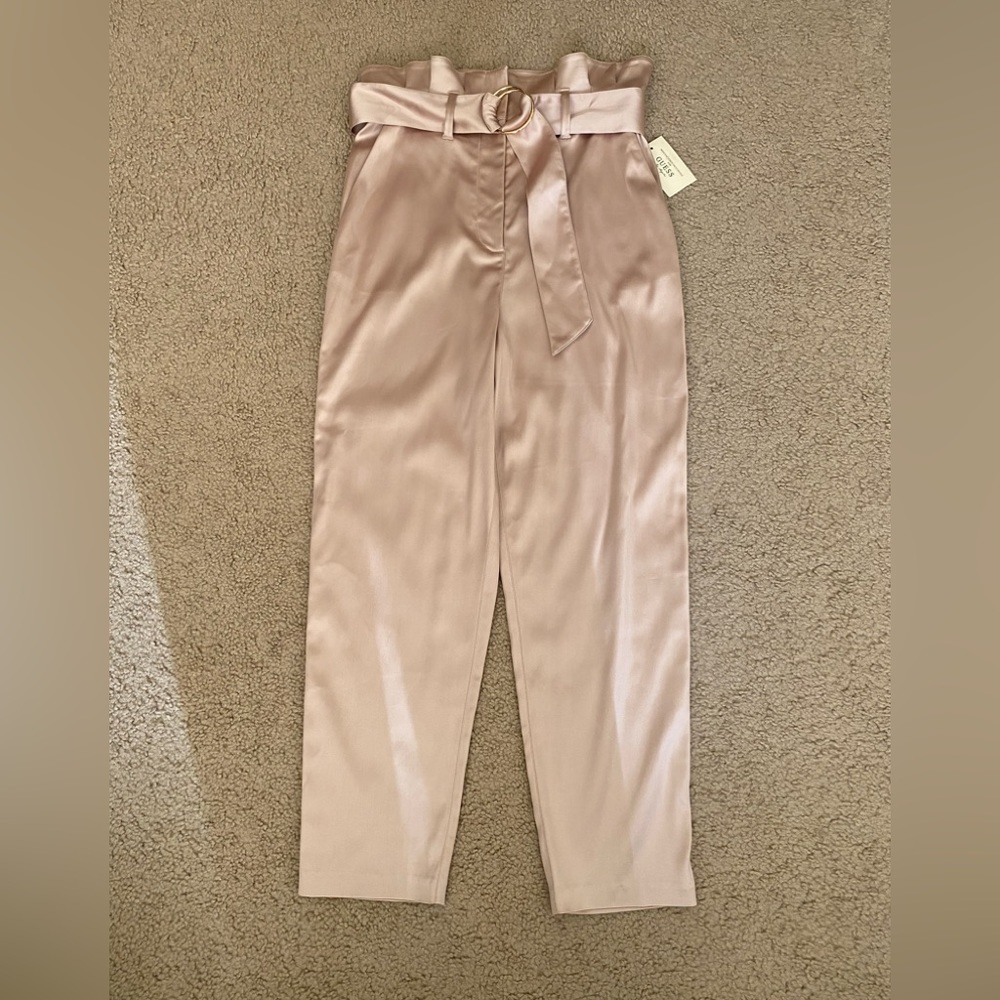 NWT Marciano Pants w/ Belt Champagne Metallic High Waist Size 40